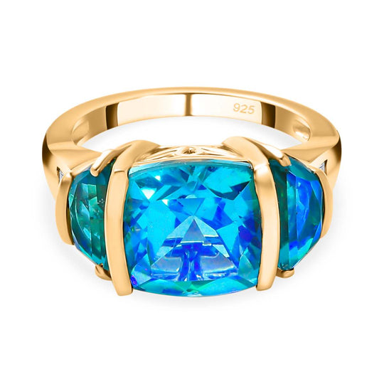 Pfau Quarz Triplette Ring 925 Silber vergoldet (Größe 16.00) ca. 6,74 ct