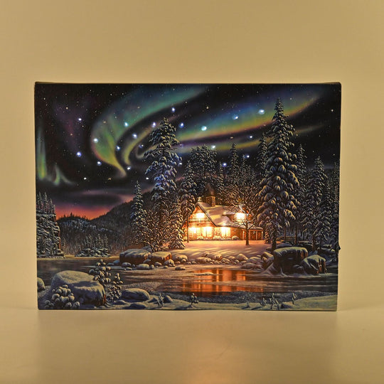 Winterdruck auf Leinwand mit LED- und Glasfaserlicht, 30x40 cm, 3AA (nicht inkl.), Zug