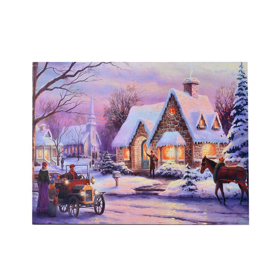 Winterdruck auf Leinwand mit LED- und Glasfaserlicht, 30x40 cm, 3AA (nicht inkl.), Zug