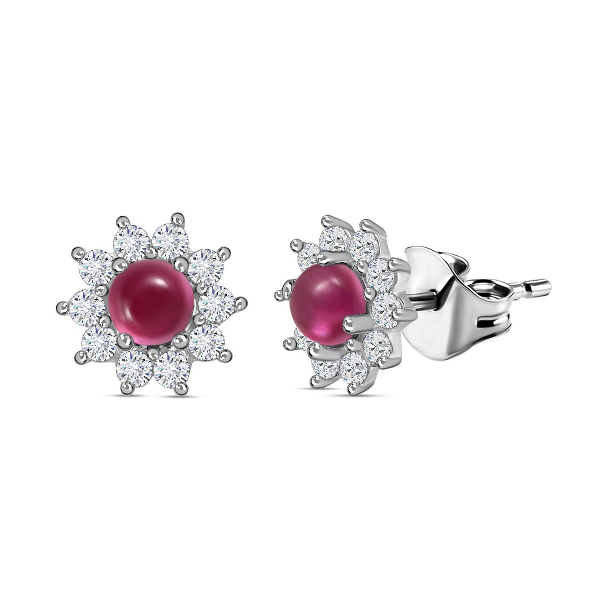 Afrikanischer Rubin (Fissure gefüllt), Weißer Zirkon Ohrringe 925 Silber ca. 1.51 ct