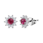 Afrikanischer Rubin (Fissure gefüllt), Weißer Zirkon Ohrringe 925 Silber ca. 1.51 ct