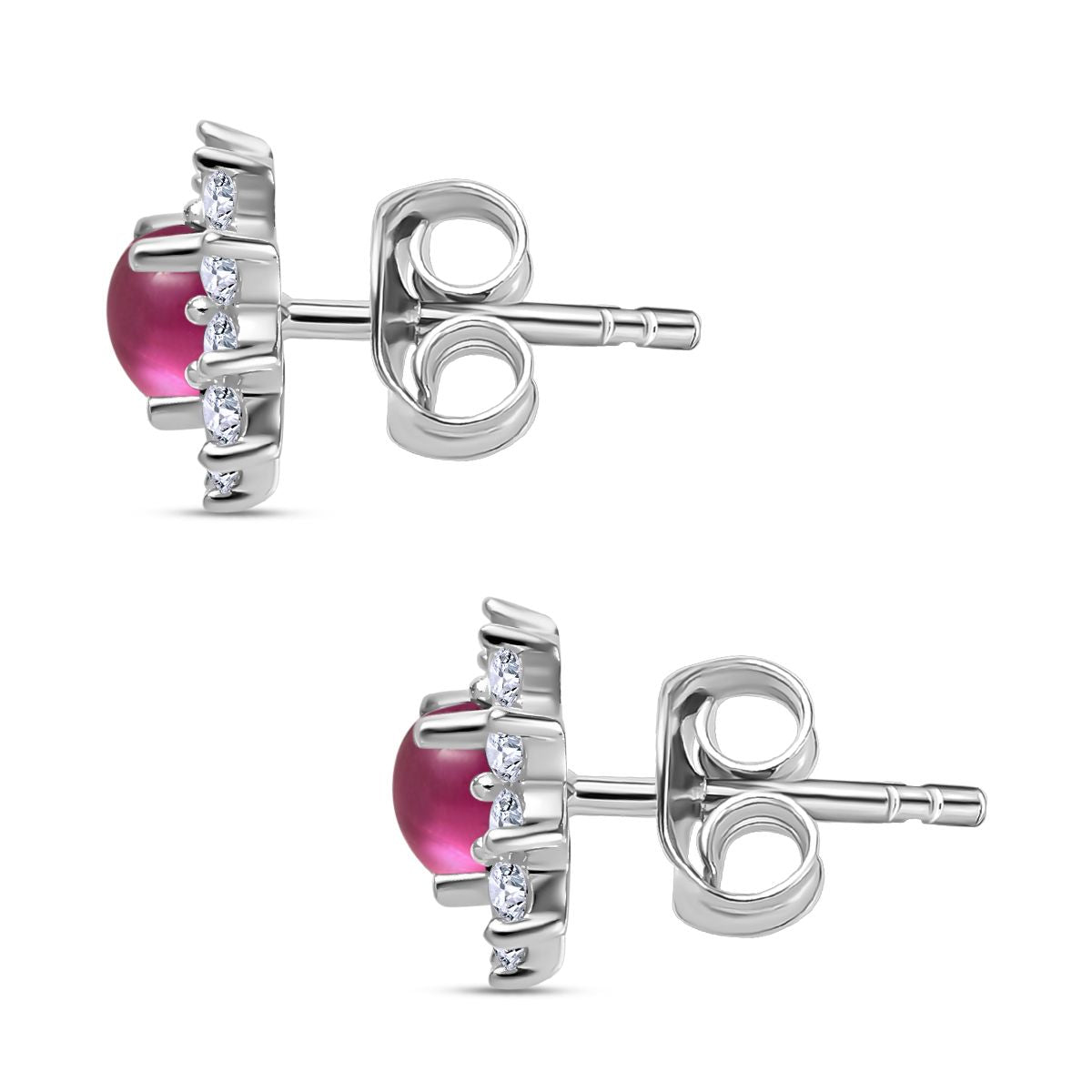 Afrikanischer Rubin (Fissure gefüllt), Weißer Zirkon Ohrringe 925 Silber ca. 1.51 ct
