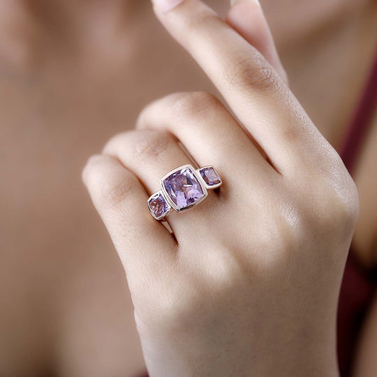 Rose De France Amethyst Ring, 925 Silber rosévergoldet ca. 6.54 ct