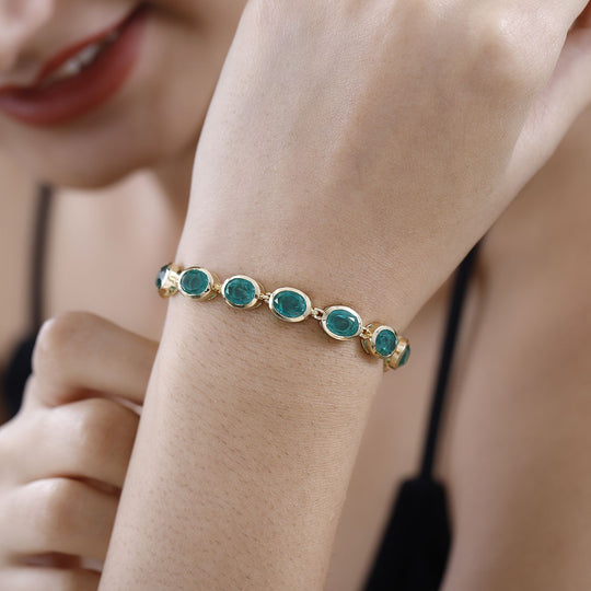 Smaragd-Triplette-Quarz Armband ca. 20 cm 925 Silber vergoldet ca. 26.42 ct