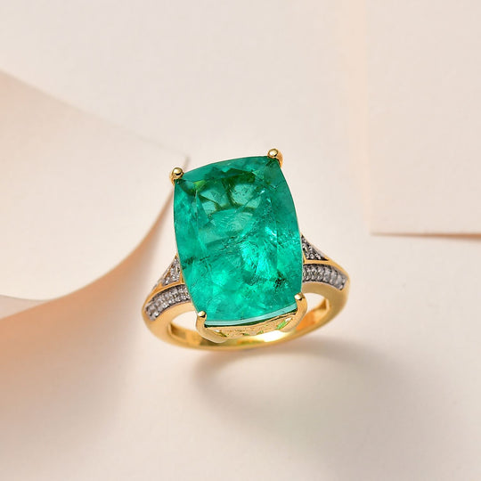 AAA Smaragd-Quarz Triplette, weißer Zirkon Ring, 925 Silber vergoldet ca. 15.80 ct
