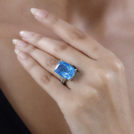 AAA Karibik Quarz, weißer Zirkon Ring, 925 Silber platiniert ca. 15.65 ct