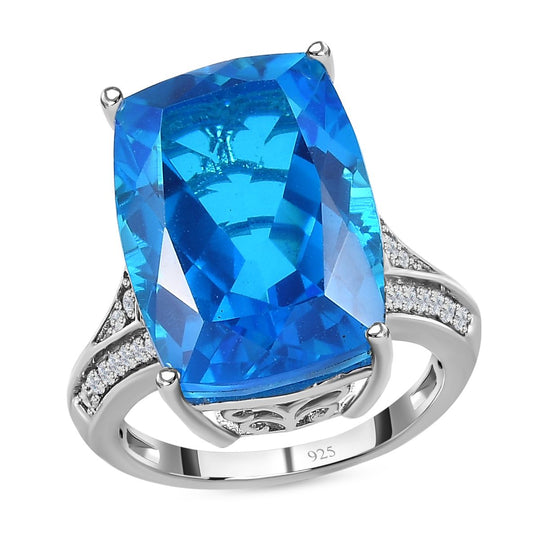 AAA Karibik Quarz, weißer Zirkon Ring, 925 Silber platiniert ca. 15.65 ct