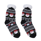2er-Set - 2 Paar rutschfeste Haus Socken mit warmem Sherpa Futter, Einheitsgröße Weihnachtsmotiv