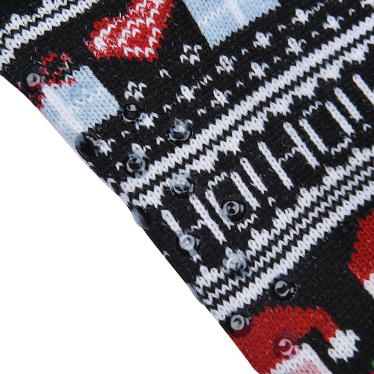 2er-Set - 2 Paar rutschfeste Haus Socken mit warmem Sherpa Futter, Einheitsgröße Weihnachtsmotiv