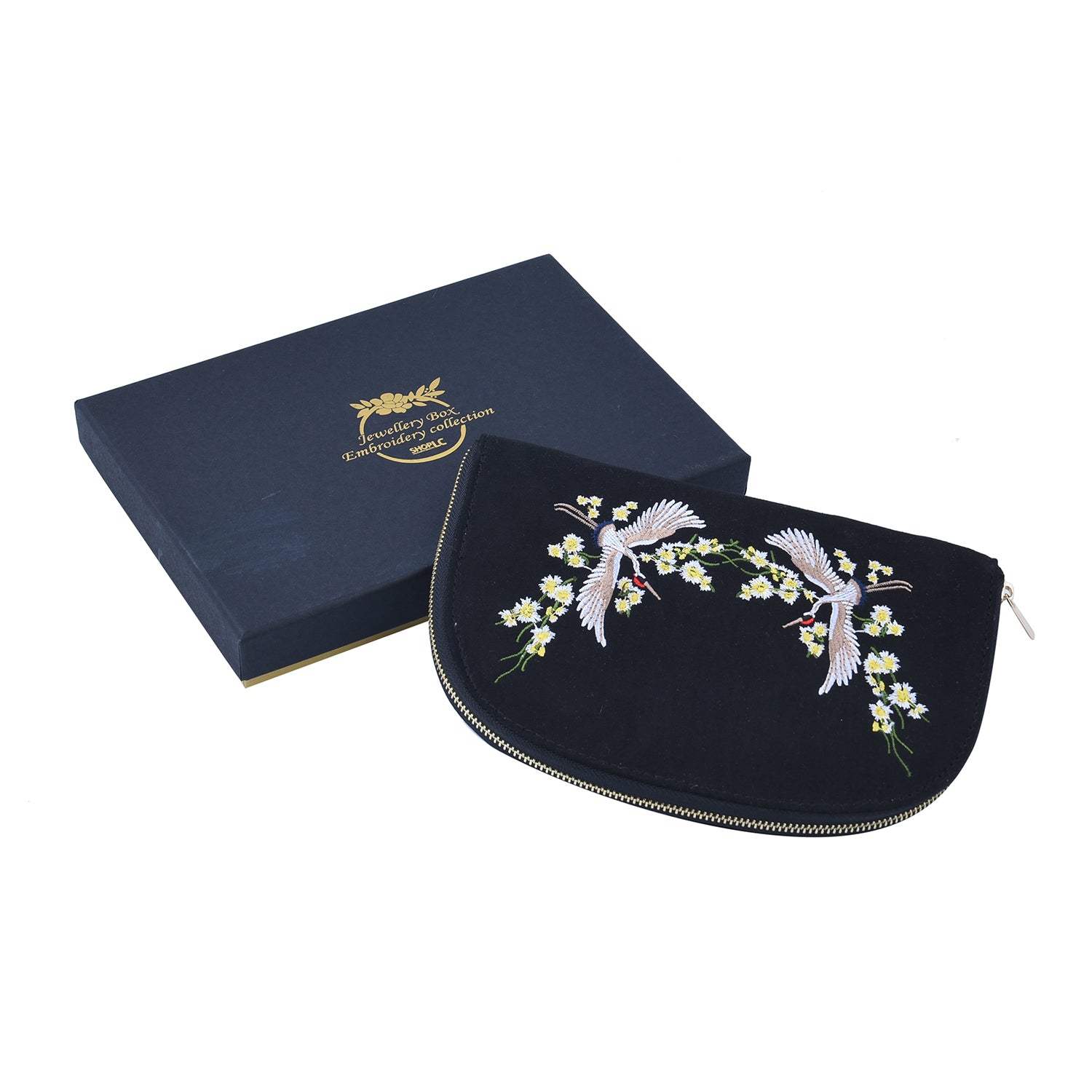 Schmuck Organizer mit besticktem Muster, Schwarz