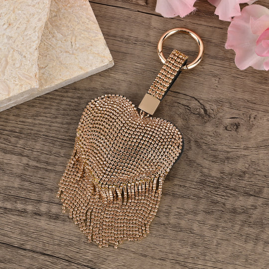 Herzförmiger Schlüsselanhänger mit Quaste, Größe: 7,2x6,3 cm, golden