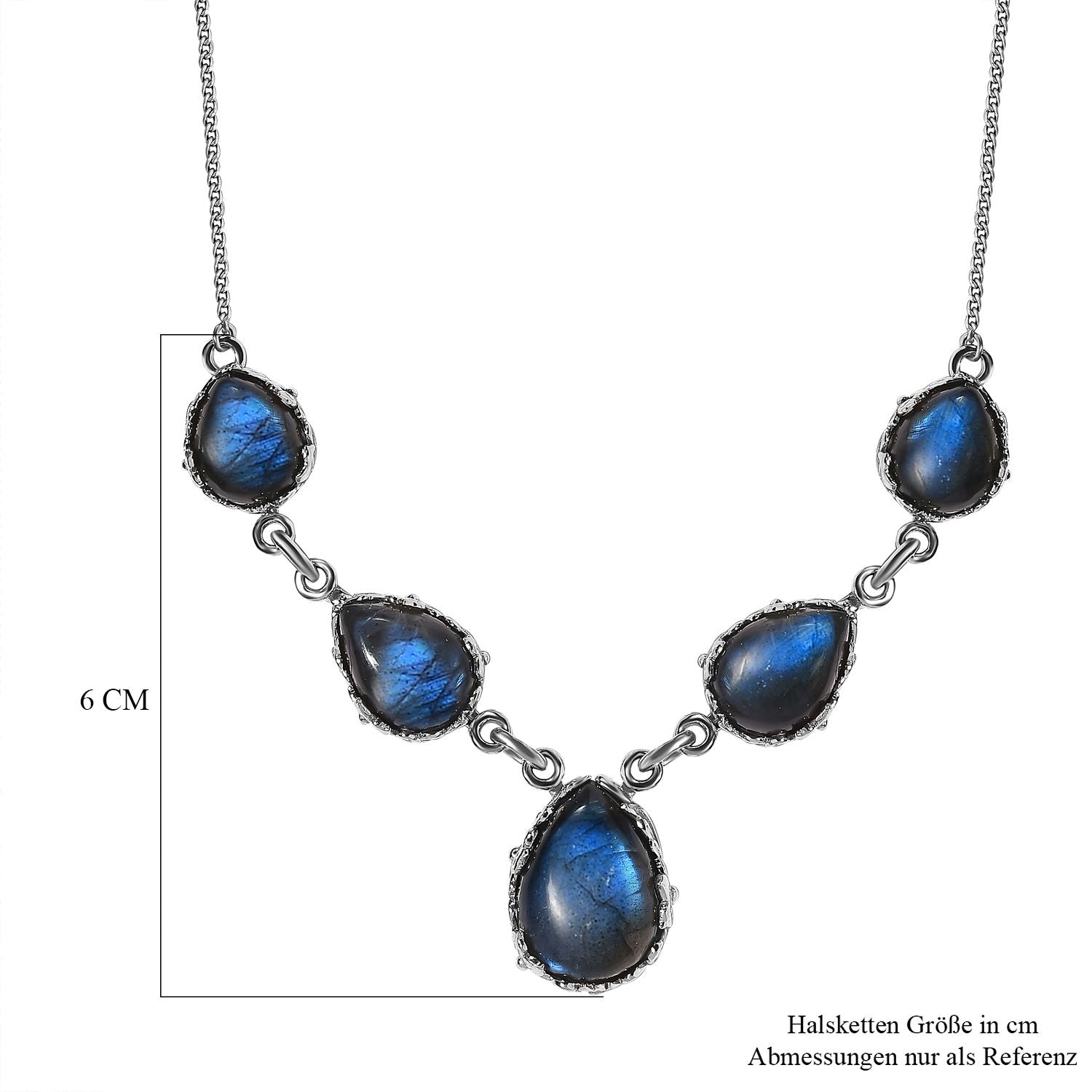 Labradorit Halskette ca. 45 cm 925 Silber platiniert ca. 36.45 ct