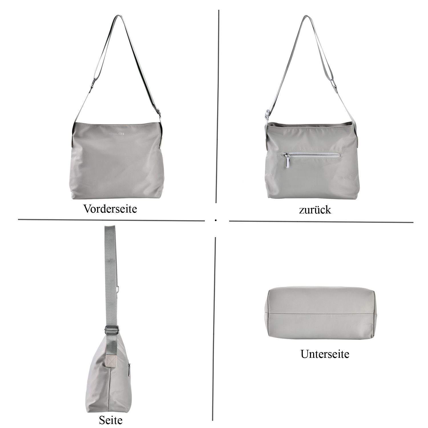 PASSAGE - Crossbody Handtasche mit Nylonfutter und RFID Schutz, 112cm Schultergurt, 27x14.5x23 cm, hell Grün