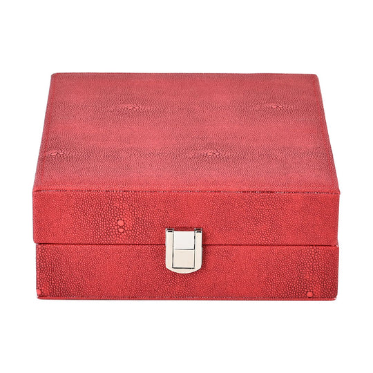 Exklusive Zweiseitige Ringbox mit Schloss, Stilvoller Organizer für 98 Ringe, 22x19x7cm, rot