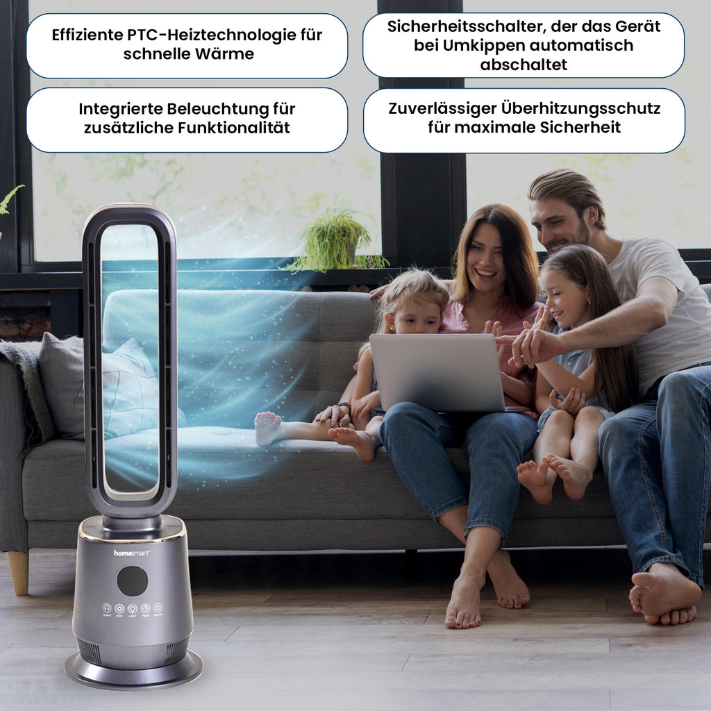 Homesmart - Multifunktionaler Ventilator mit LED-Licht und Wärmefunktion, 1000/2000W