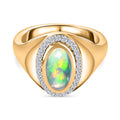 Natürlicher, äthiopischer Welo Opal, Weißer Zirkon Ring, 925 Silber Gelbgold Vermeil (Größe 19.00) ca. 1.20 ct