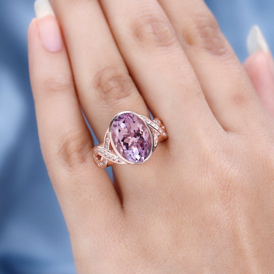 AAA Rose De France Amethyst, weißer Zirkon Ring, 925 Silber rosévergoldet ca. 6.28 ct