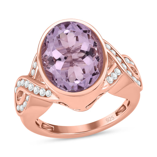 AAA Rose De France Amethyst, weißer Zirkon Ring, 925 Silber rosévergoldet ca. 6.28 ct