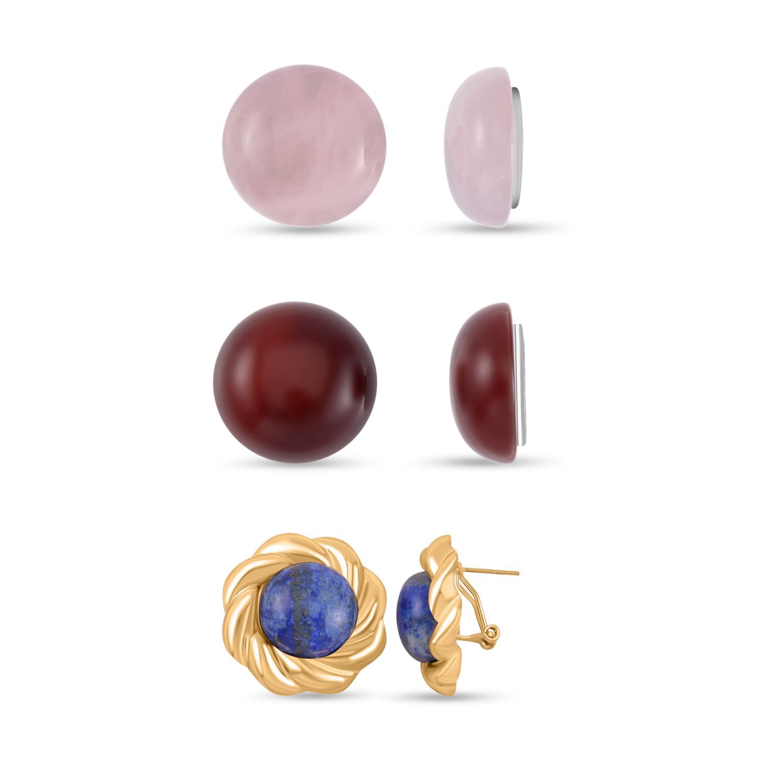 Rosenquarz, Roter Achat Ohrringe, gelbfarben ca. 6.00 ct