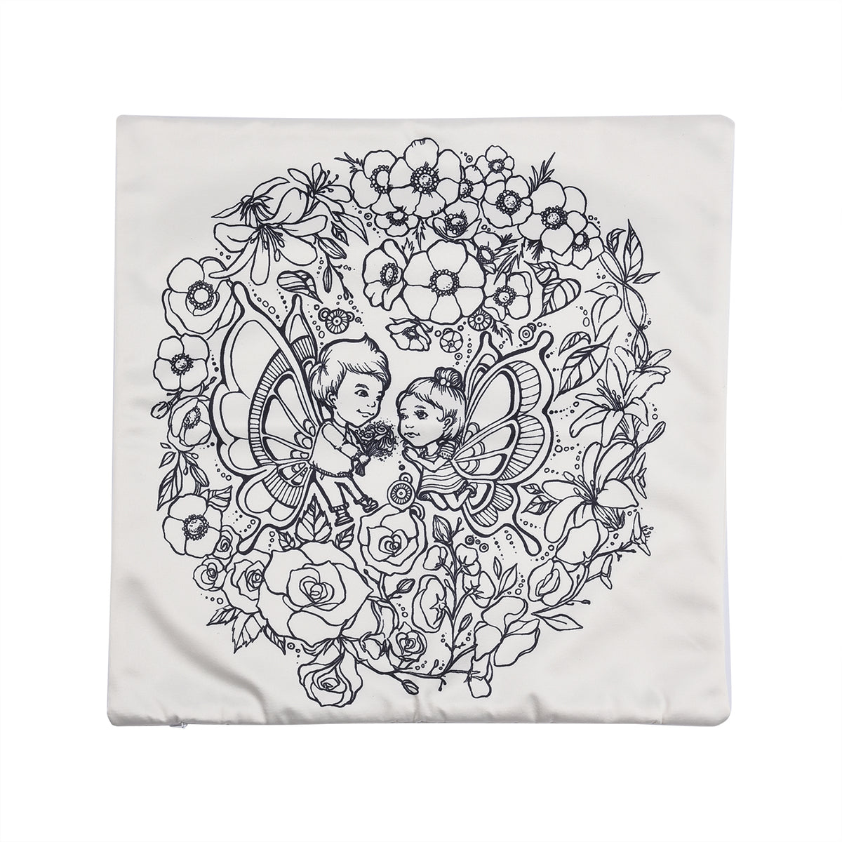 2er-Set, DIY Kissenbezug zum Bemalen mit 8 Textilfarb-Stiften, Größe 45x45 cm, Weiß, Schmetterling