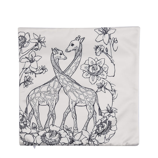 2er-Set, DIY Kissenbezug zum Bemalen mit 8 Textilfarb-Stiften, Größe 45x45 cm, Weiß, Giraffe