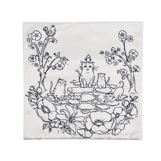 2er-Set, DIY Kissenbezug zum Bemalen mit 8 Textilfarb-Stiften, Größe 45x45 cm, Weiß, Fische