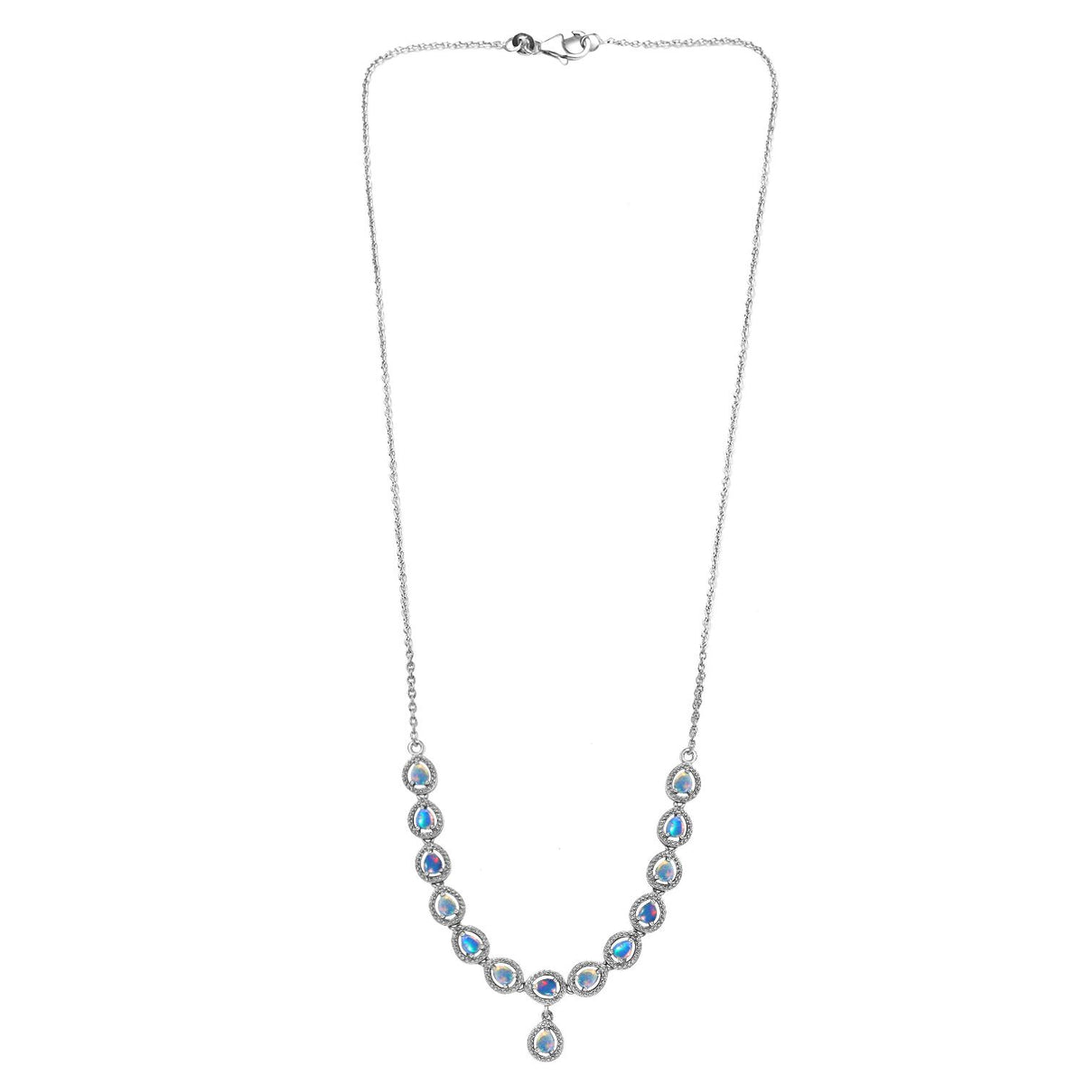 AA Natürlicher, äthiopischer Welo Opal Halskette, ca. 45 cm, 925 Silber platiniert, ca. 1.55 ct