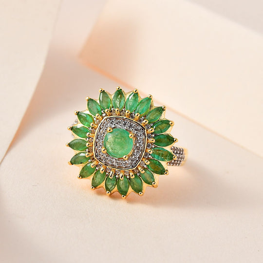 Kagem Sambischer Smaragd Ring, 925 Silber Gelbgold Vermeil, ca. 2.45 ct