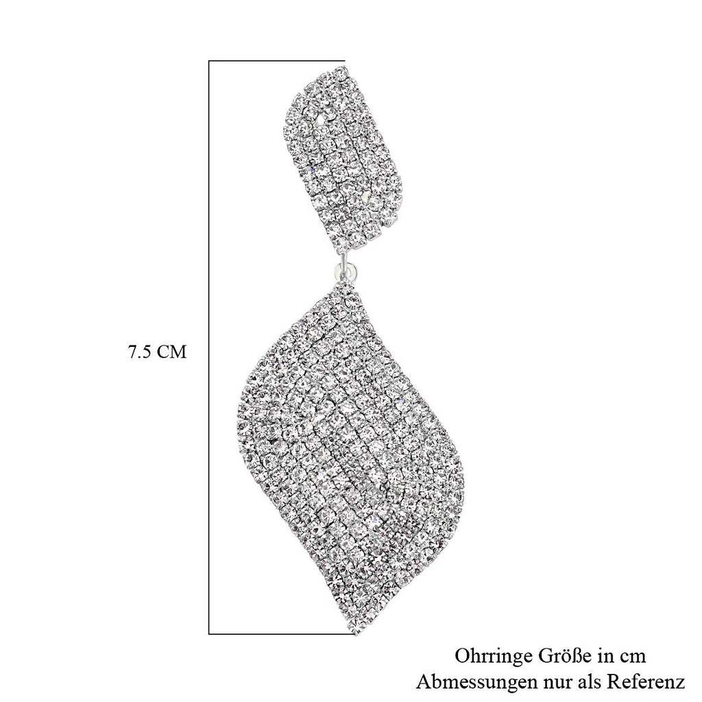 Blatt-Design Weiße Kristall Chandelier Ohrringe, Nickelfreies Messing, silberfarben