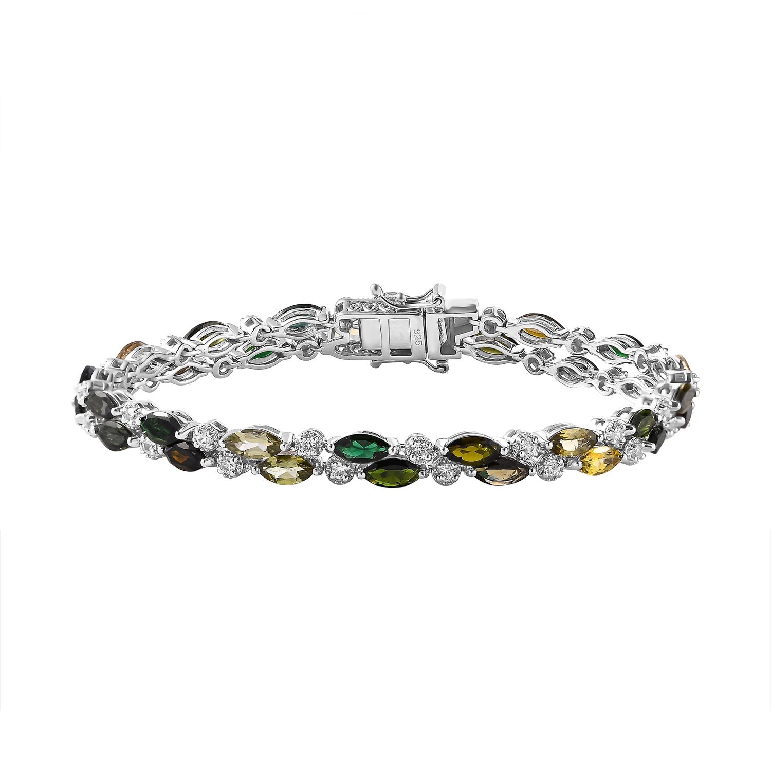 Mehrfarbig-Turmalin, Weißer Zirkon Armband ca. 19 cm 925 Silber Platiniert ca. 12,03 ct.