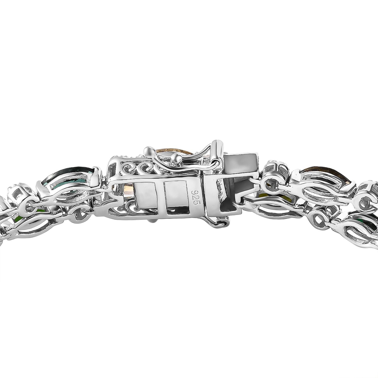 Mehrfarbig-Turmalin, Weißer Zirkon Armband ca. 19 cm 925 Silber Platiniert ca. 12,03 ct.