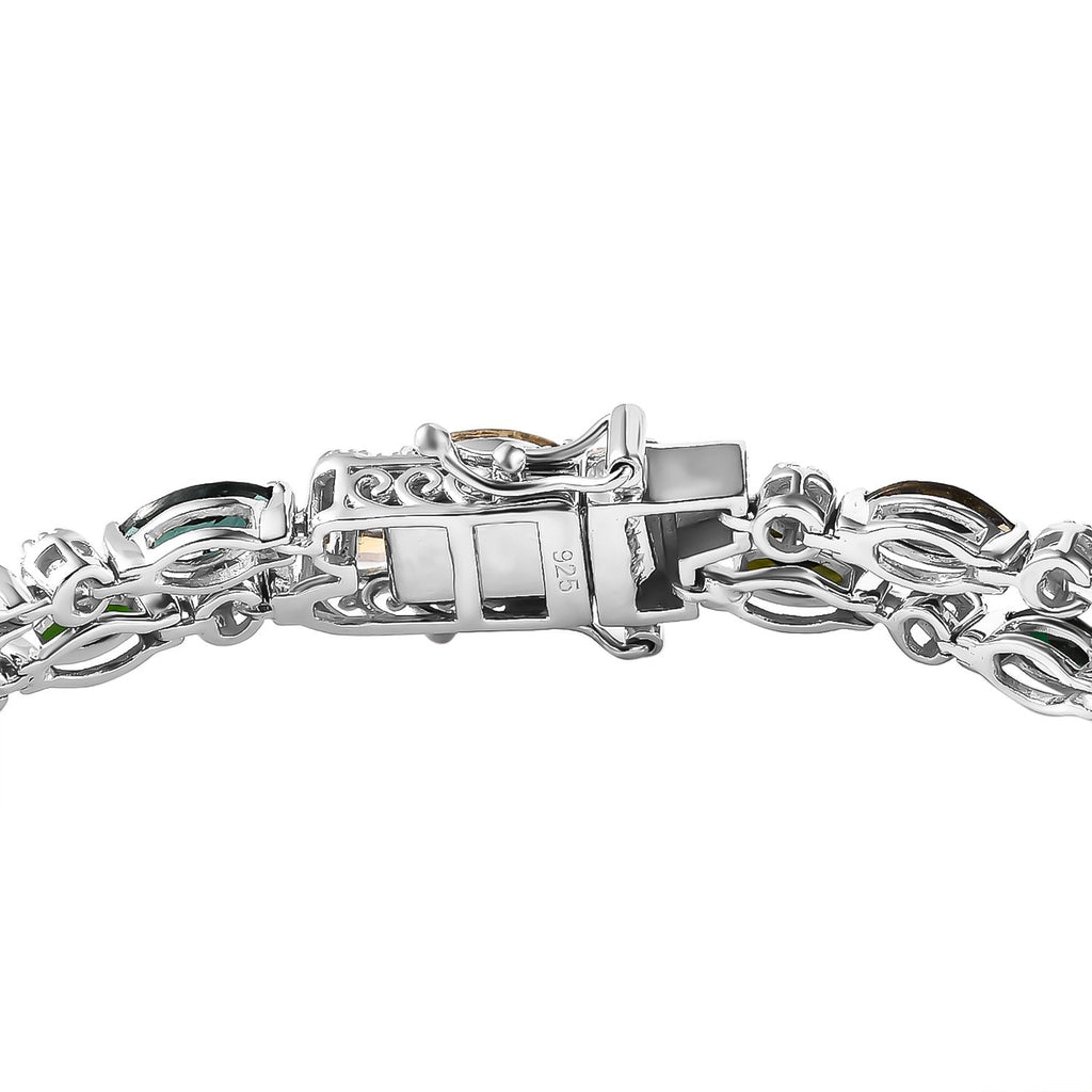 Mehrfarbig-Turmalin, Weißer Zirkon Armband ca. 19 cm 925 Silber Platiniert ca. 12,03 ct.