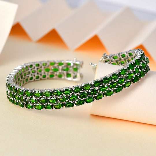 Natürlicher Chromdiopsid Armband ca. 20 cm 925 Silber platiniert ca. 29.04 ct