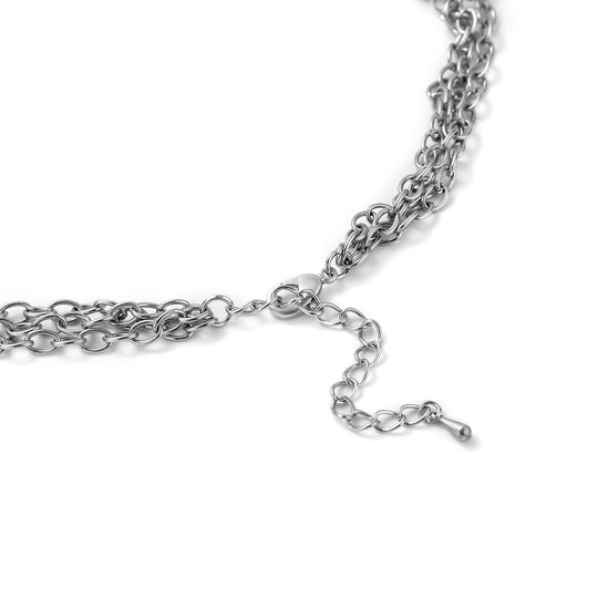 Mehrreihige graue Glasperlen Halskette, 50+7,5cm, Eisen und Legierung
