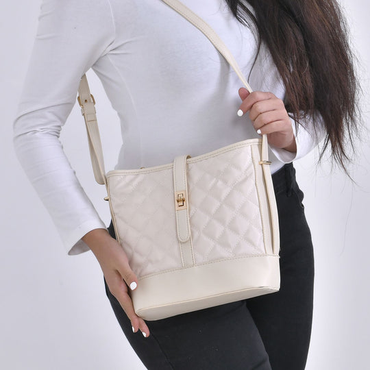 Gesteppte Karomuster-Stoff-Umhängetasche, 22x11x24cm, beige