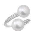 Weiße Süßwasser Perle und kubisch Zirkonia Bypass Ring 925 Silber Rhodium-Überzug