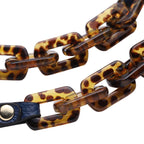 Brillenkette mit 100% Lederband, Leopardenmuster, Dunkelblau und Gold