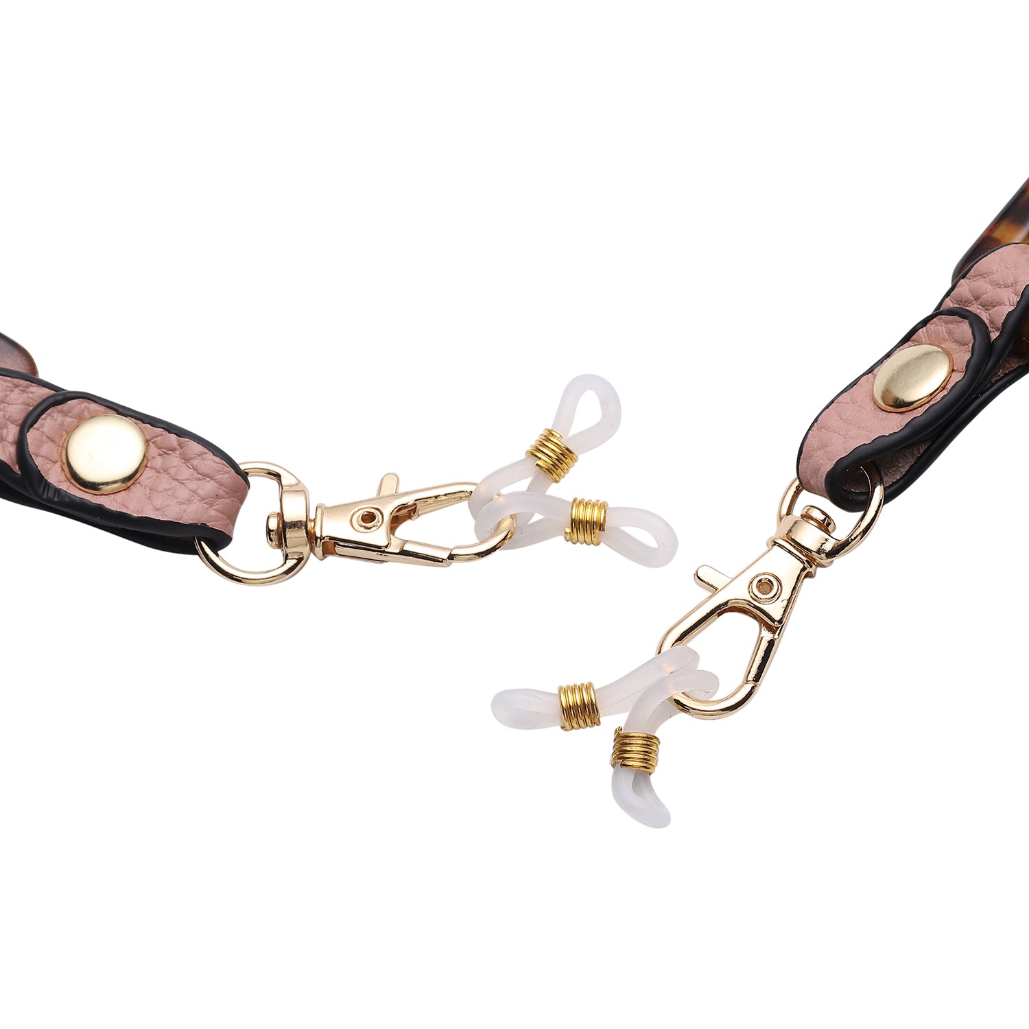 Brillenkette mit 100% Lederband, Leopardenmuster, Rosa und Gold