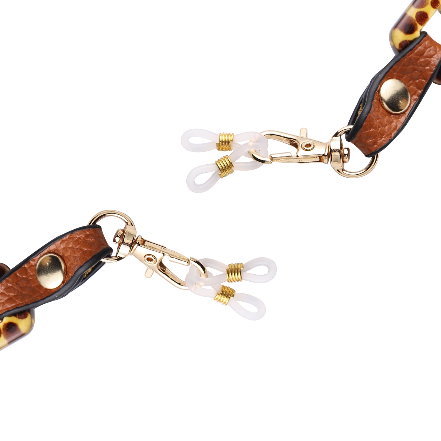 Brillenkette mit 100% Lederband, Leopardenmuster, Hellbraun und Gold