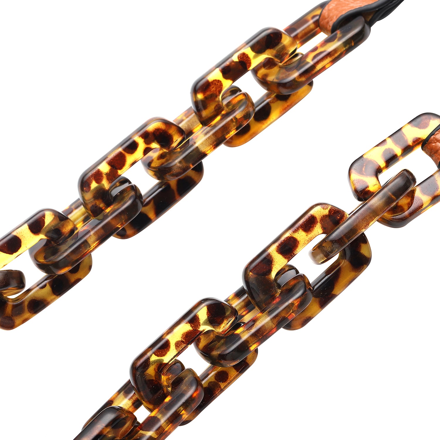 Brillenkette mit 100% Lederband, Leopardenmuster, Hellbraun und Gold