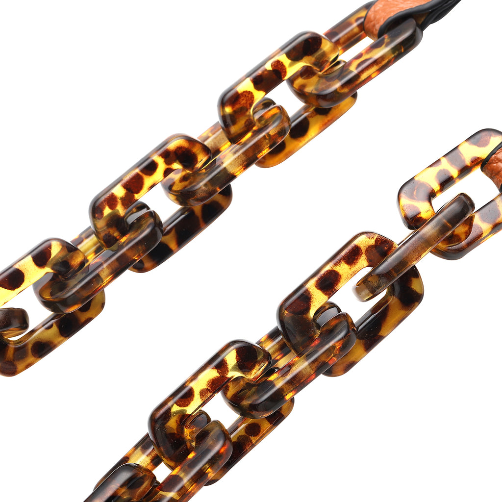 Brillenkette mit 100% Lederband, Leopardenmuster, Hellbraun und Gold