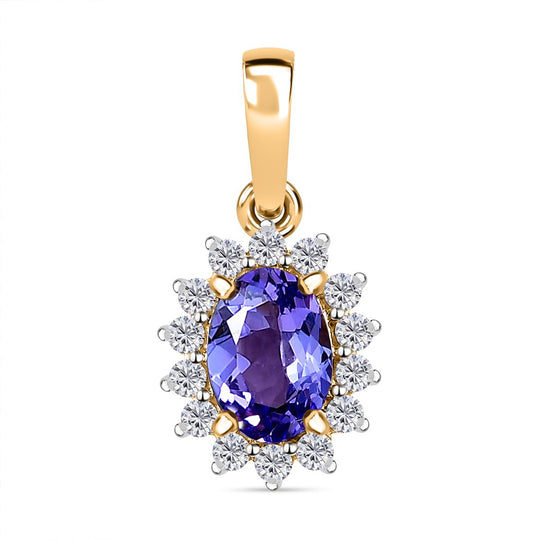 AA Tansanit, Moissanit Anhänger, 375 Gold, ca. 0.95 ct
