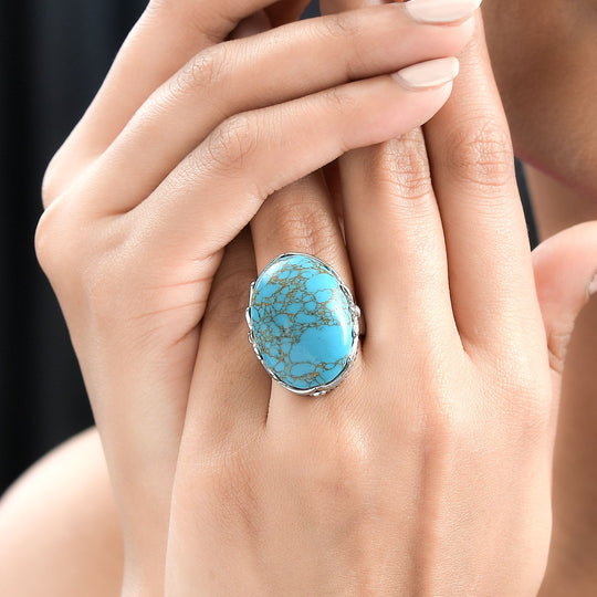 Blauer Türkis Ring, Edelstahl ca. 19.00 ct