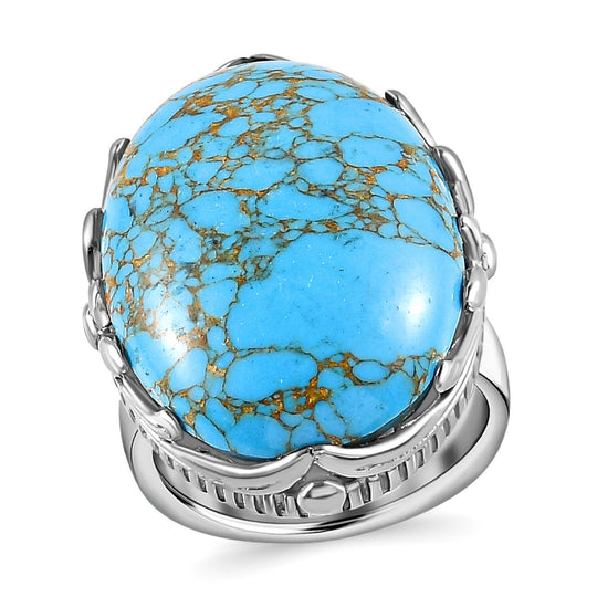 Blauer Türkis Ring, Edelstahl ca. 19.00 ct