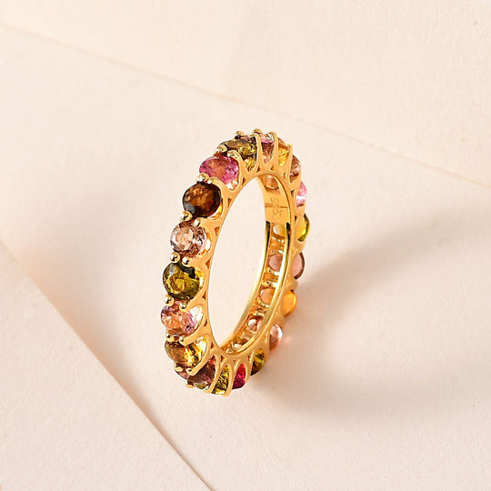 Mehrfarbiger-Turmalin Ring, 925 Silber Gelbgold Vermeil ca. 3.50 ct