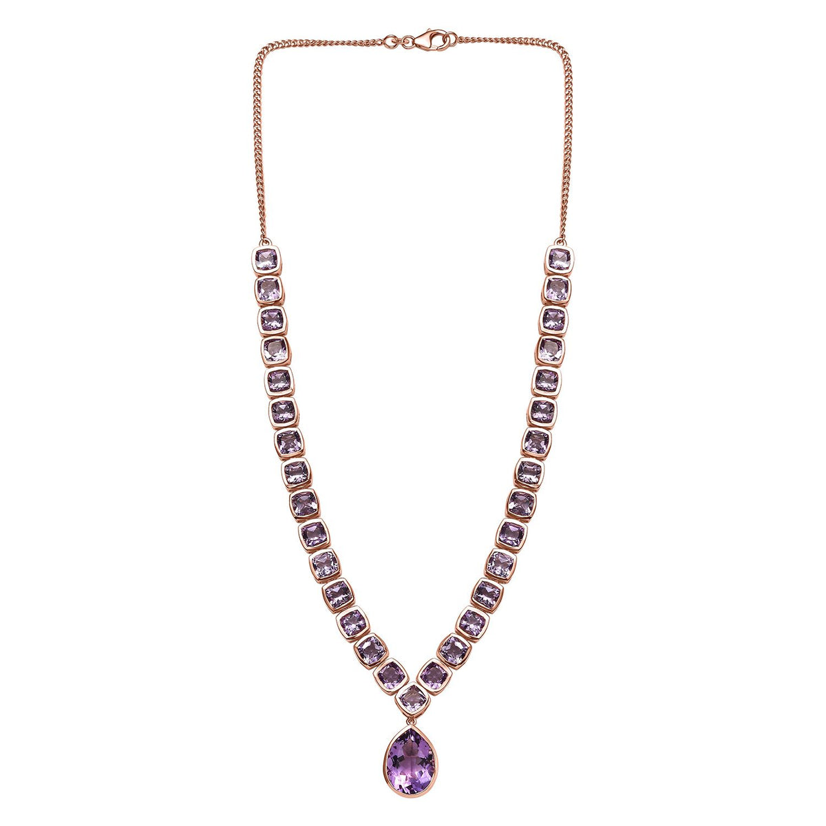 Rose De France Amethyst Halskette, ca. 45 cm, 925 Silber rosévergoldet, ca. 38.26 ct