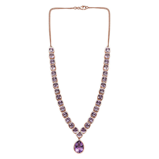 Rose De France Amethyst Halskette, ca. 45 cm, 925 Silber rosévergoldet, ca. 38.26 ct