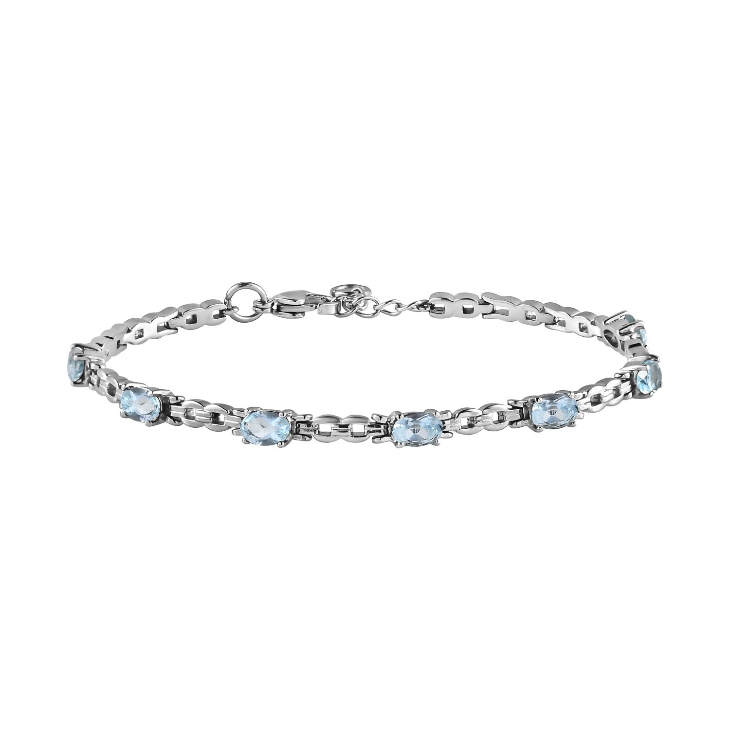 Himmelblauer Topas Armband, ca. 18 cm, Edelstahl ca. 3.85 ct