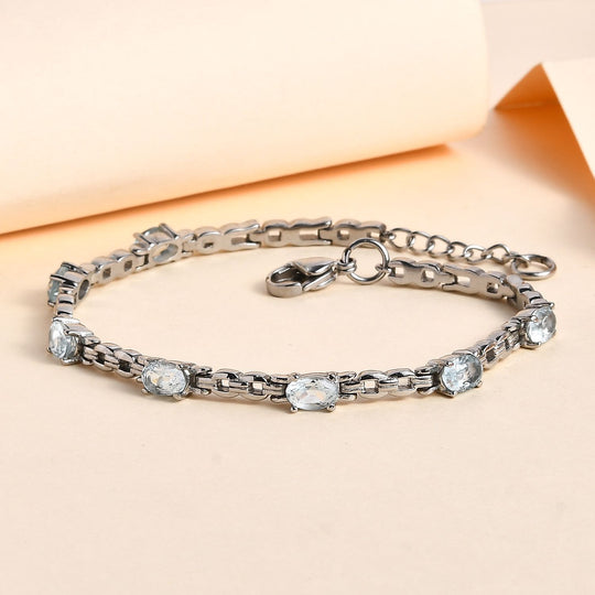 Himmelblauer Topas Armband, ca. 18 cm, Edelstahl ca. 3.85 ct