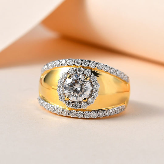 Moissanit Ring, 925 Silber vergoldet, ca. 1.19 ct